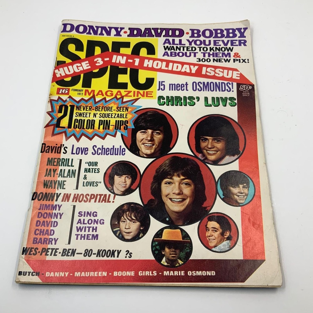 Vintage SPEC Magazine Feb 1972 No 35 David Cassidy Donny Osmond Bobby Sherman J5